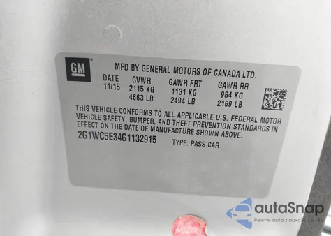 2016 Chevrolet Impala Limited Ltz z USA, uszkodzony, nr VIN 2G1WC5E34G1132915